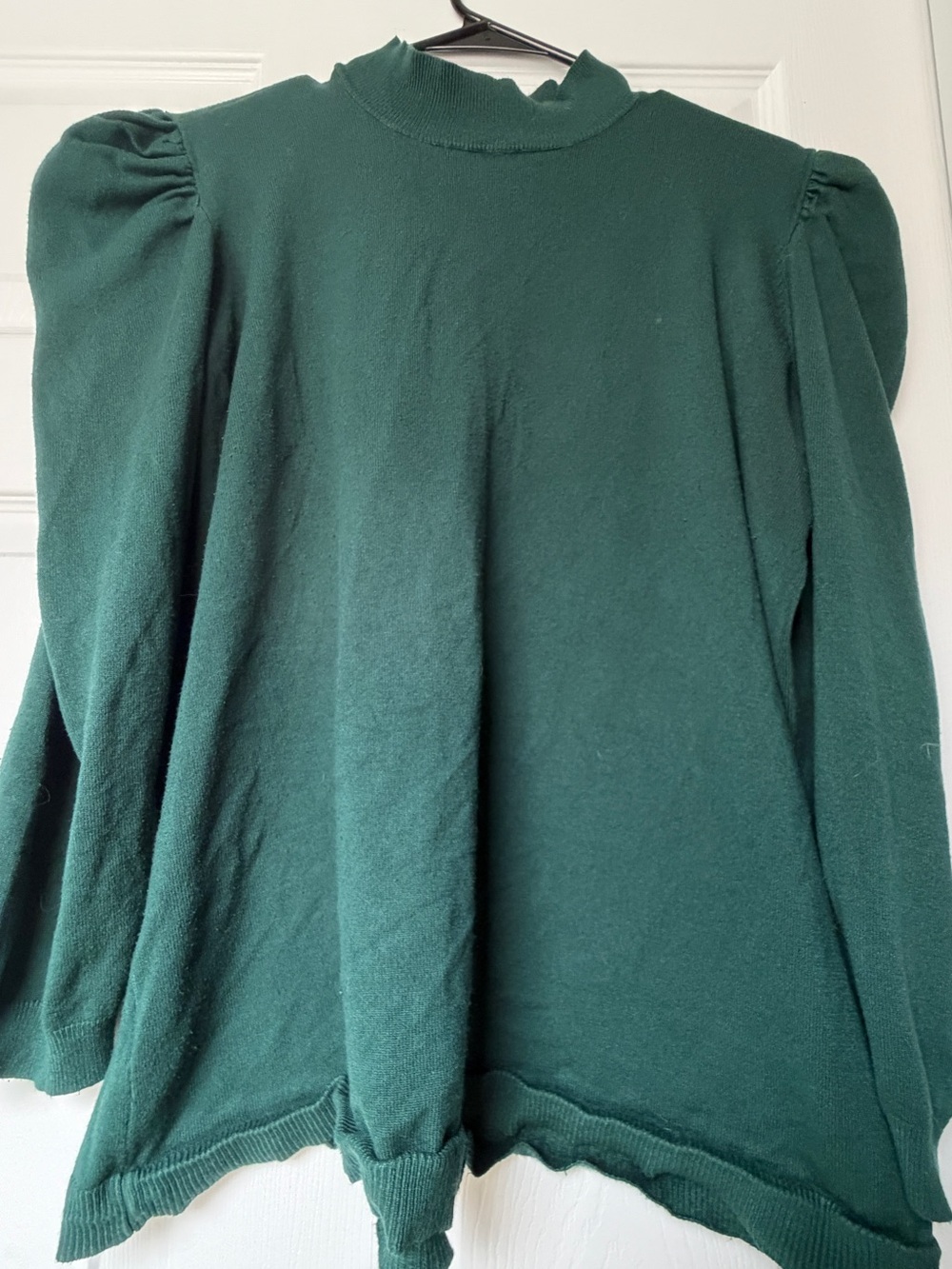 Eloquii Forest Green Mock Neck Puff-Sleeve Top
